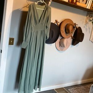 Baltic born chiffon type long sleeve maxi dress low cut